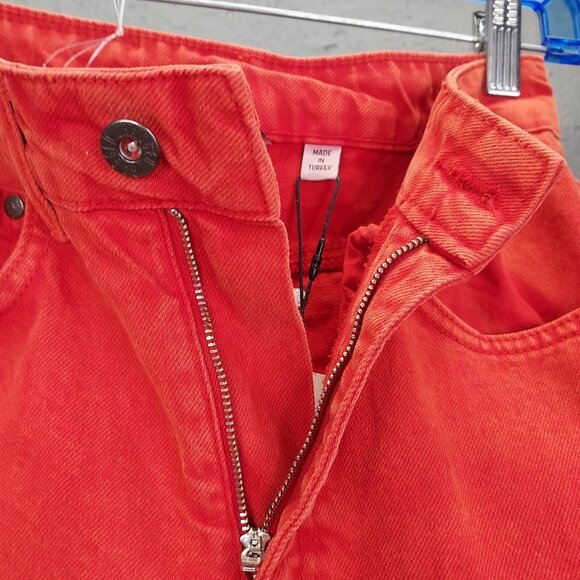 The Ragged Priest Butt Cut Mom Jeans Women's 26 Red Orange Cougar Torn Crop NEW - Picture 9 of 16